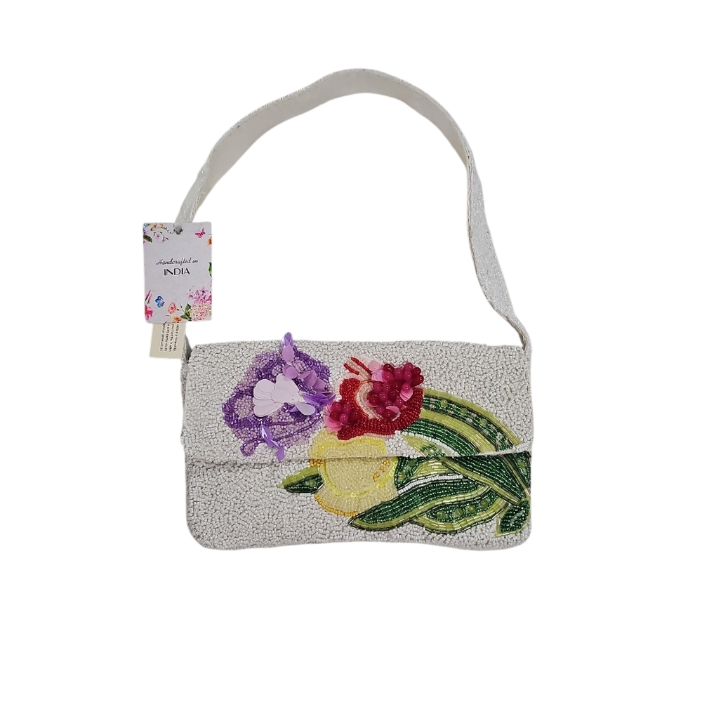 Handcrafted  Beaded Floral Shoulder Bag Hand Made In India. Viral Beaded Bag NWT